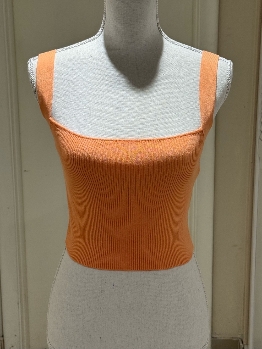 Zara Orange Ribbed Square-Neck Crop Tank
